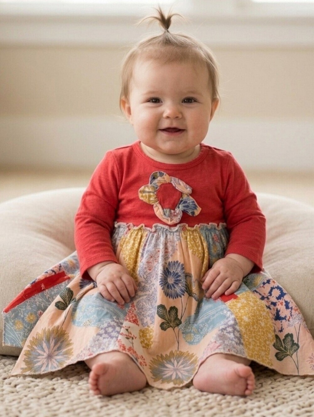 MiMi & Maggie Long Sleeve Grace Handkerchief Dress 6-9 MTHS Patchwork Flowers